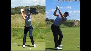 Justin Thomas golf swing  Long Iron faceon amp downtheline July 2017 [upl. by Anoit]